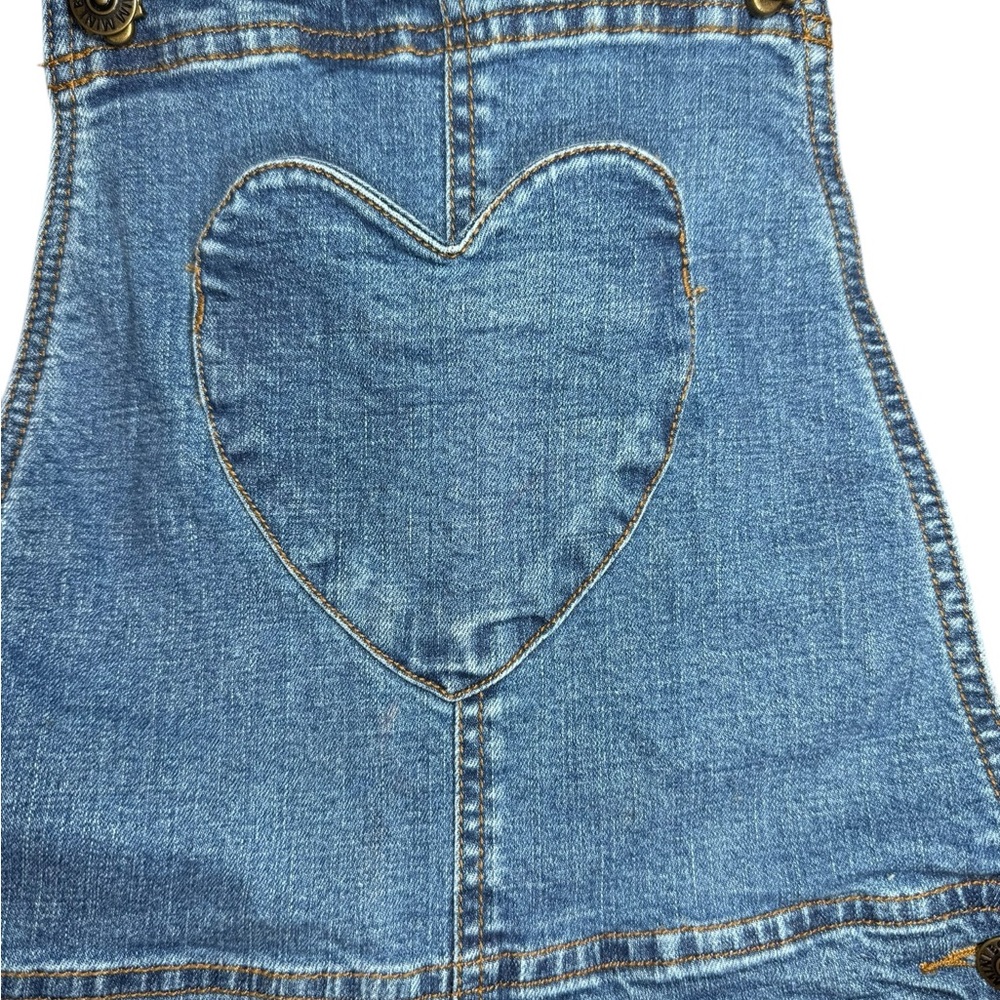 Mini Boden Denim Short Overalls with Heart Pocket - Picture 3 of 6